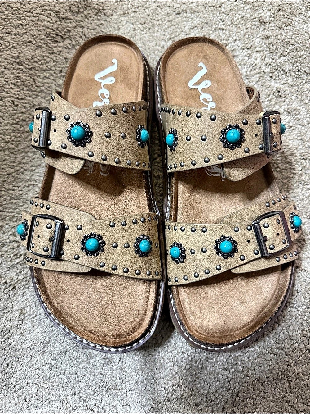 Very G Heidi Sandal Studded Double-Band Brown & Blue Sandals